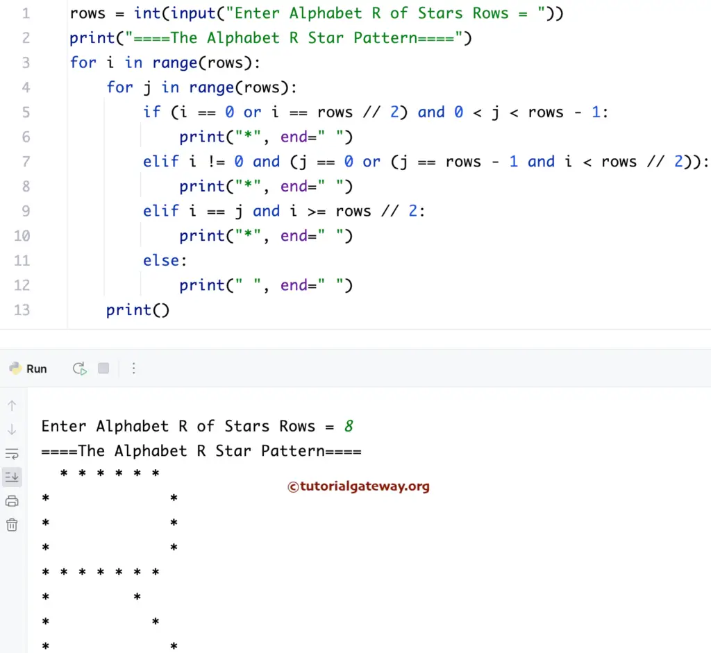 Python Program to Print Alphabetical R Star Pattern