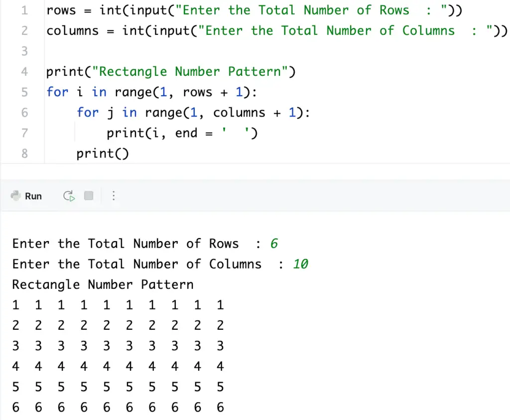 Python Program to Print Rectangle Number Pattern