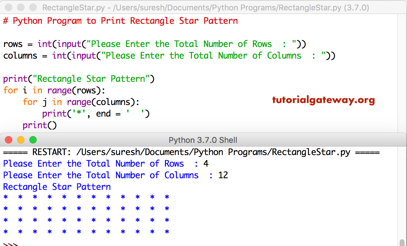 Python Program to Print Rectangle Star Pattern 1
