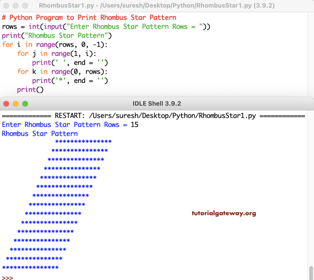 Python Program to Print Rhombus Star Pattern 1
