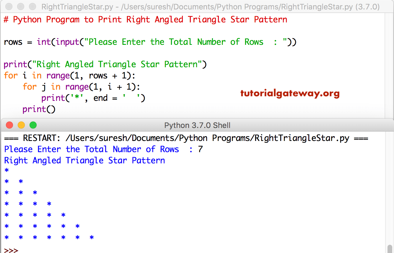 Python Program to Print Right Angled Triangle Star Pattern 1