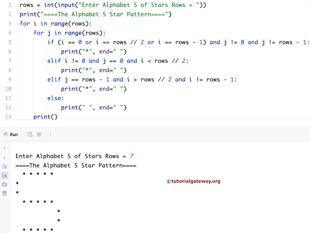 Python Program to Print Alphabetical S Star Pattern