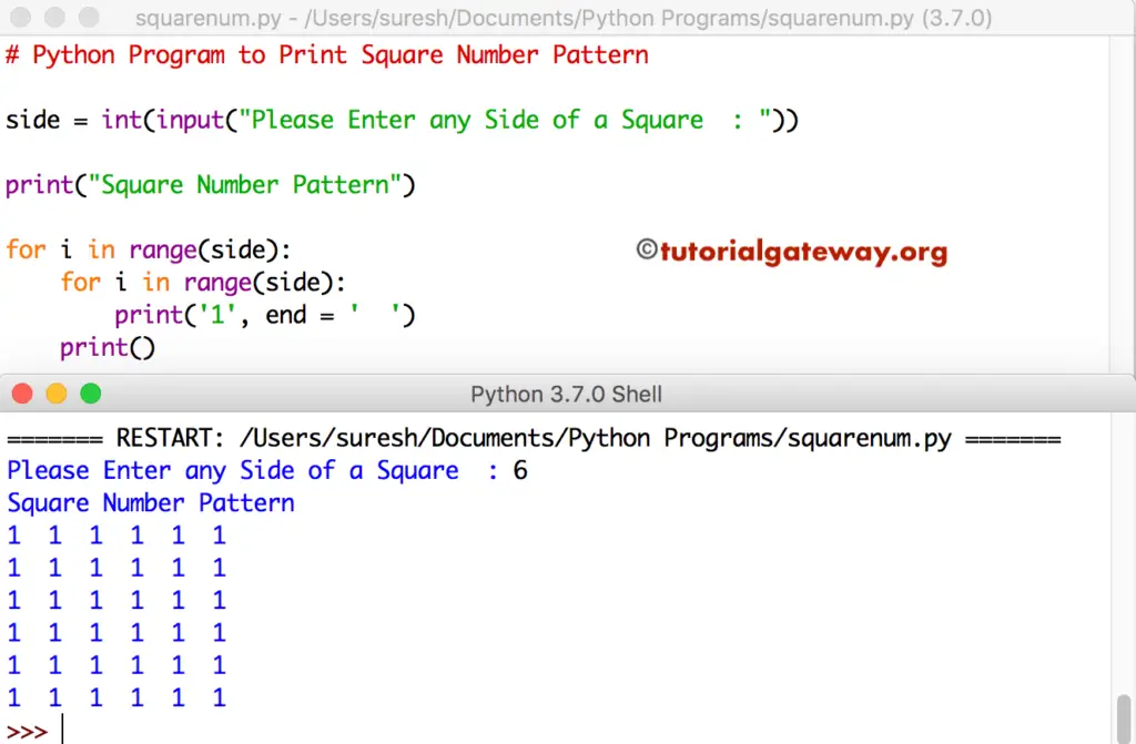 Python Program to Print Square Number Pattern 1