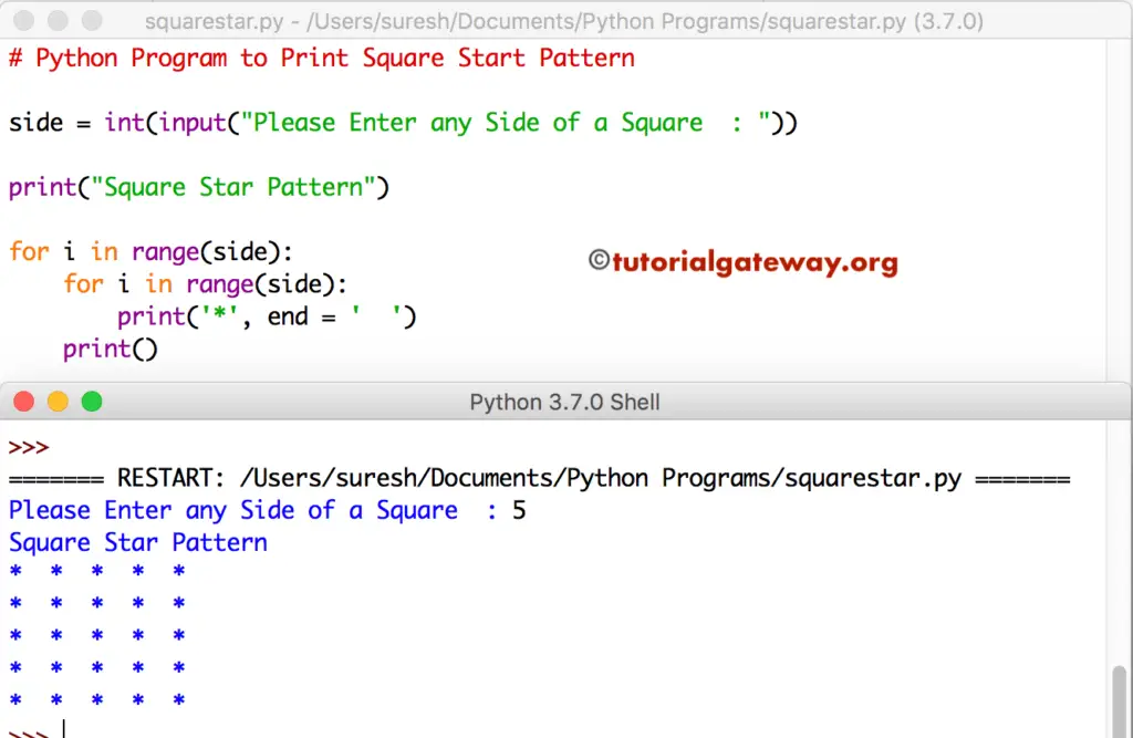 Python Program to Print Square Star Pattern 1