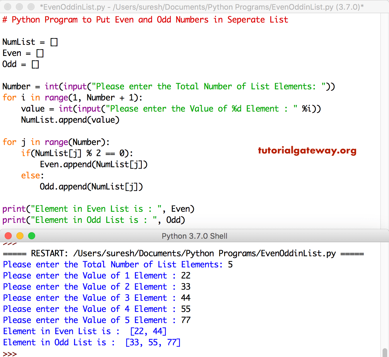 Python Program to Put Even and Odd Numbers in Separate List 1