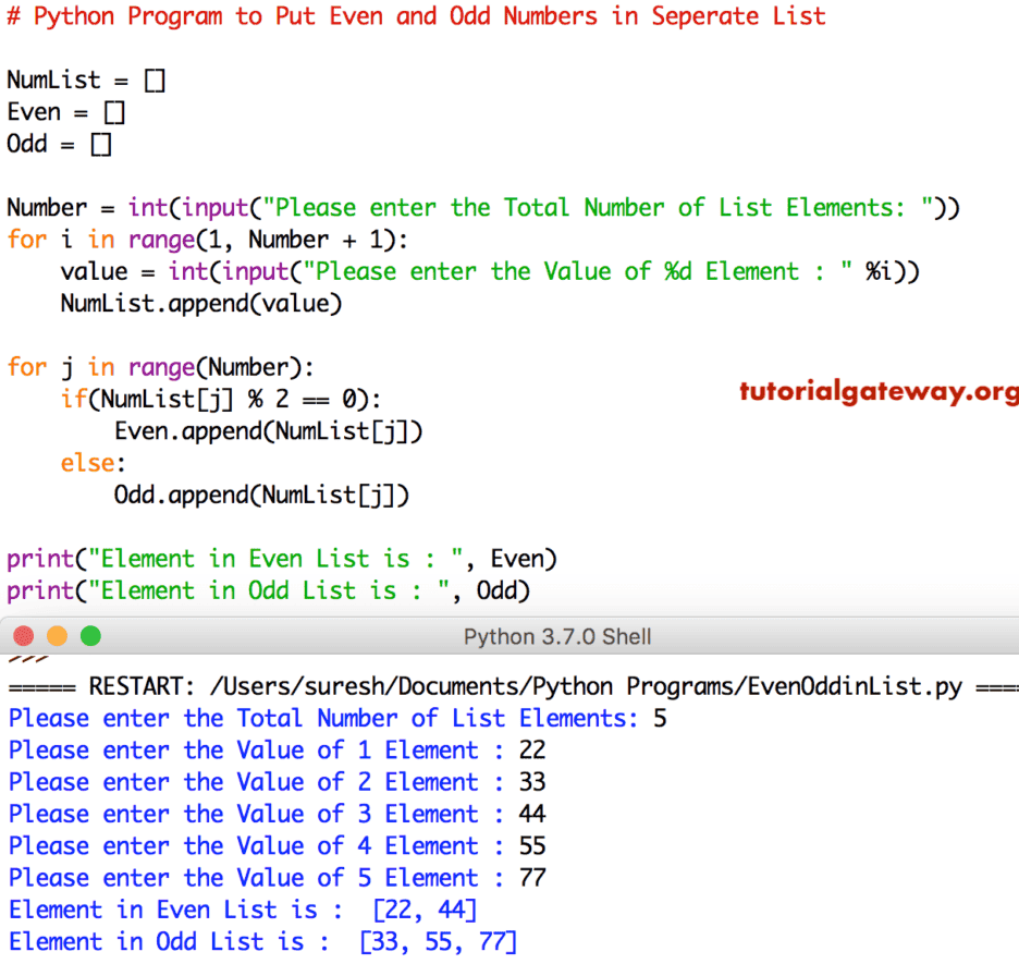 Python Program to Put Even and Odd Numbers in Separate List