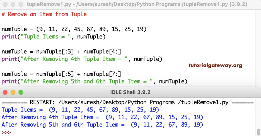 Python Program to Remove Tuple Items 1