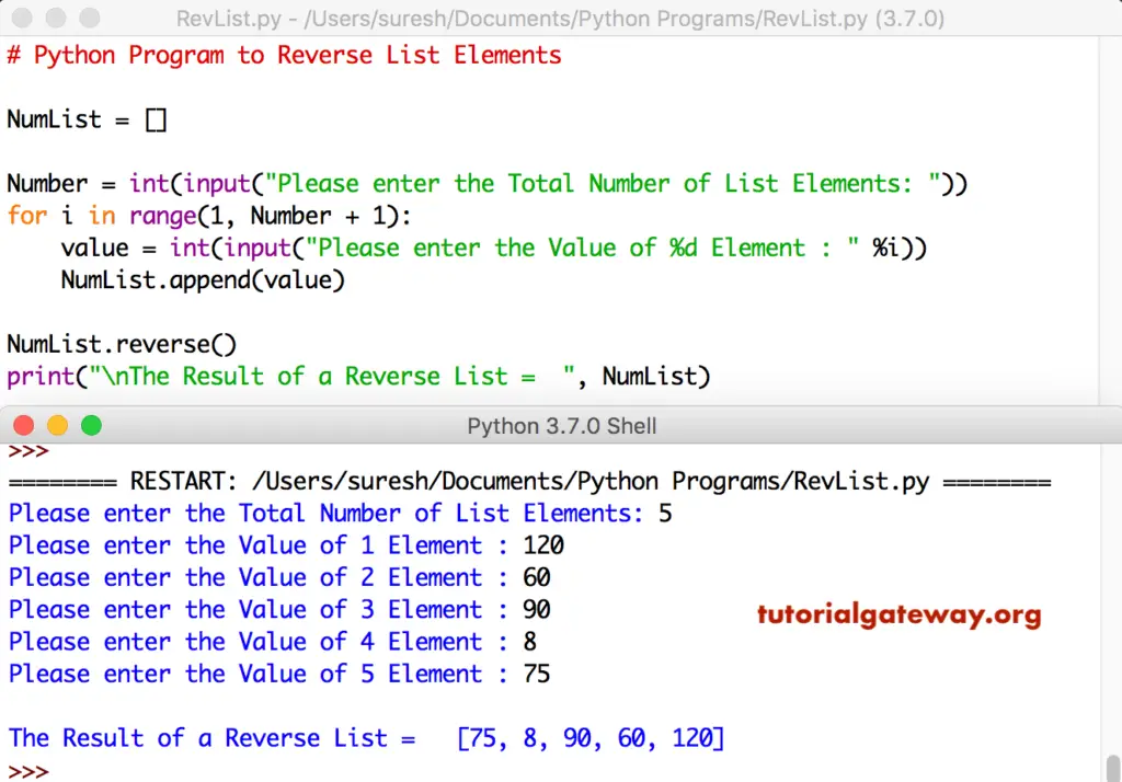 Python Program to Reverse List Elements 1