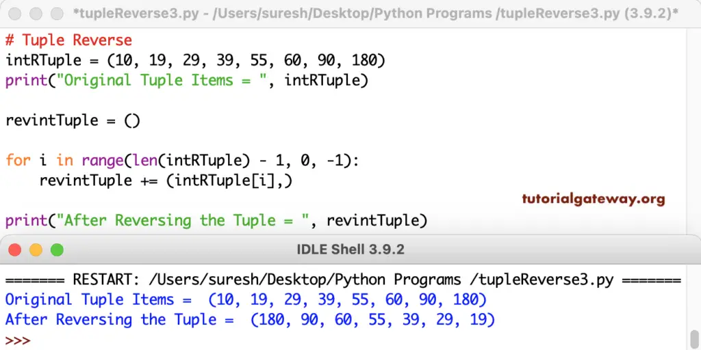 Python Program to Reverse a Tuple 4