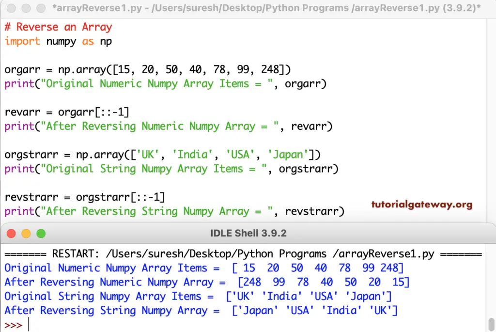 Python Program to Reverse an Array 1
