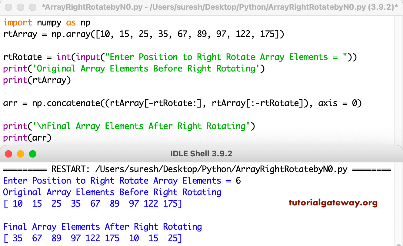 Python Program to Right Rotate a Numpy Array by n