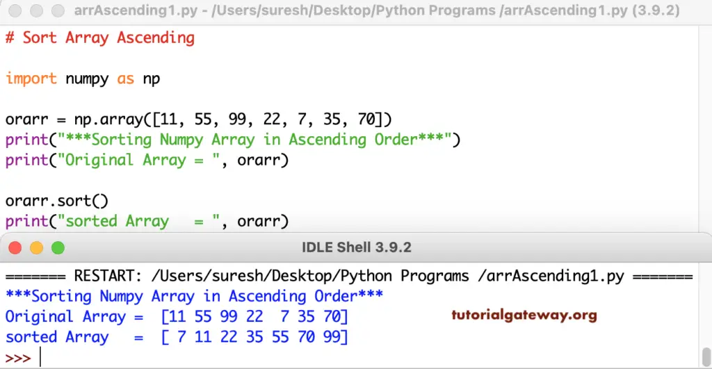 Python Program to Sort Array in Ascending Order 1