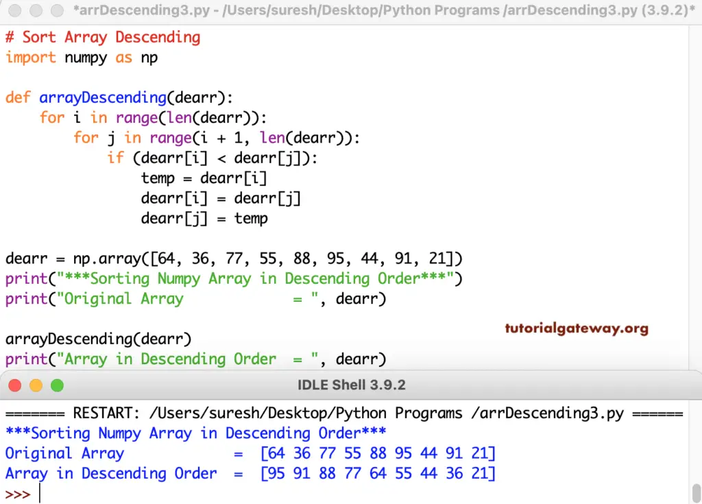 Python Program to Sort Array in Descending Order 3