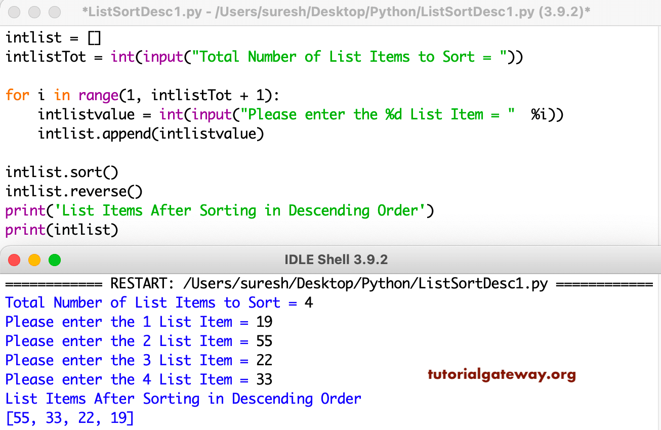 Python Program to Sort List Items in Descending Order