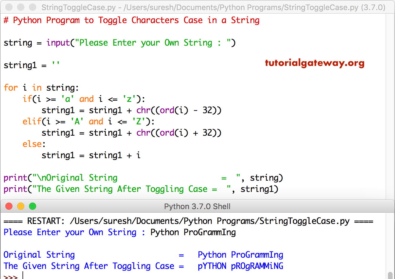 Python Program to Toggle Characters Case in a String 4