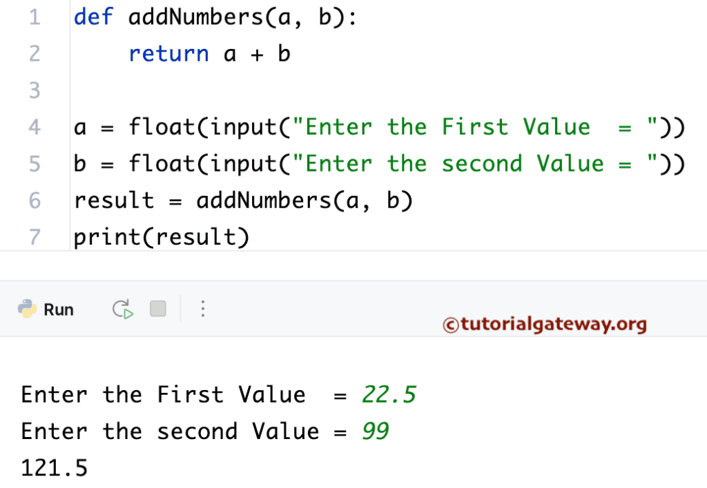 Python Program to add Two numbers using functions