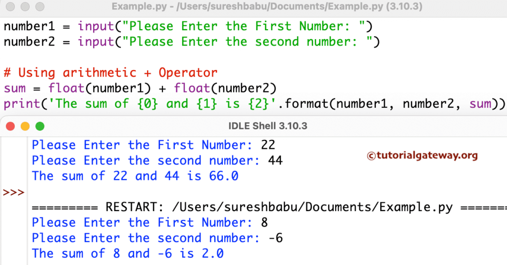 Python Program to add Two numbers using user input