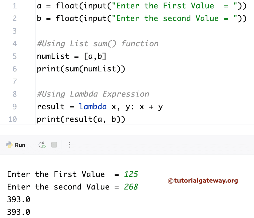 Python Program to add Two numbers using lambda