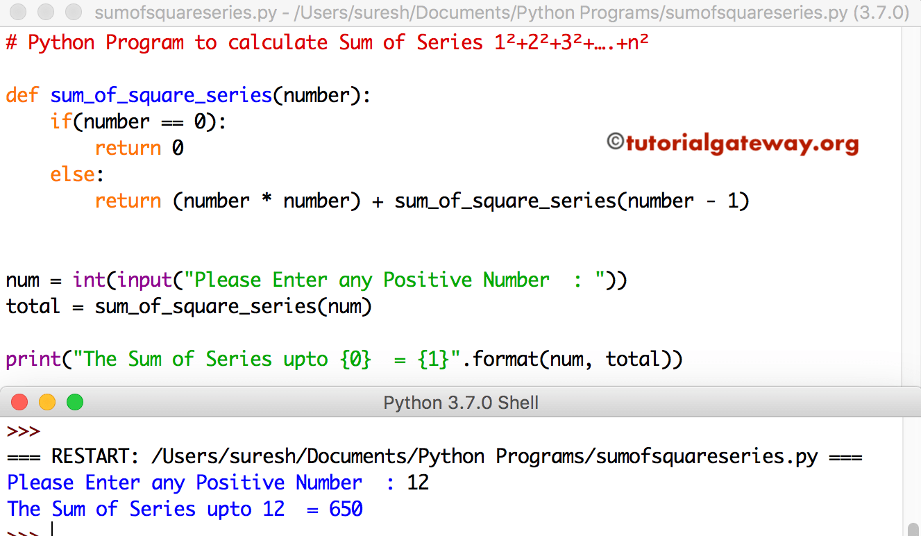 Python Program to calculate Sum of Series 17²+17²+17²+.+n²