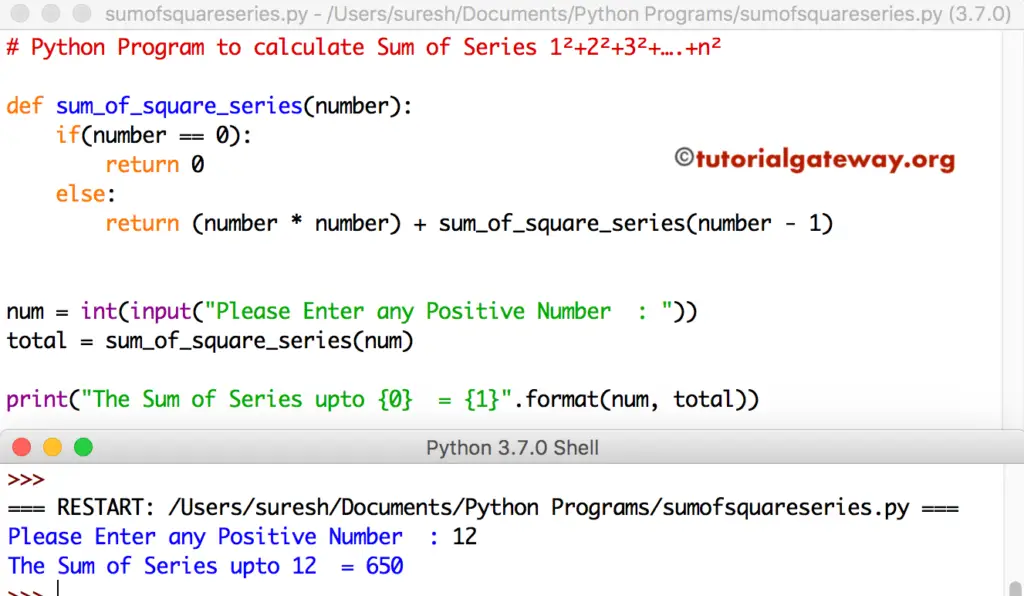 Python Program to calculate Sum of Series 1²+2²+3²+….+n² 4