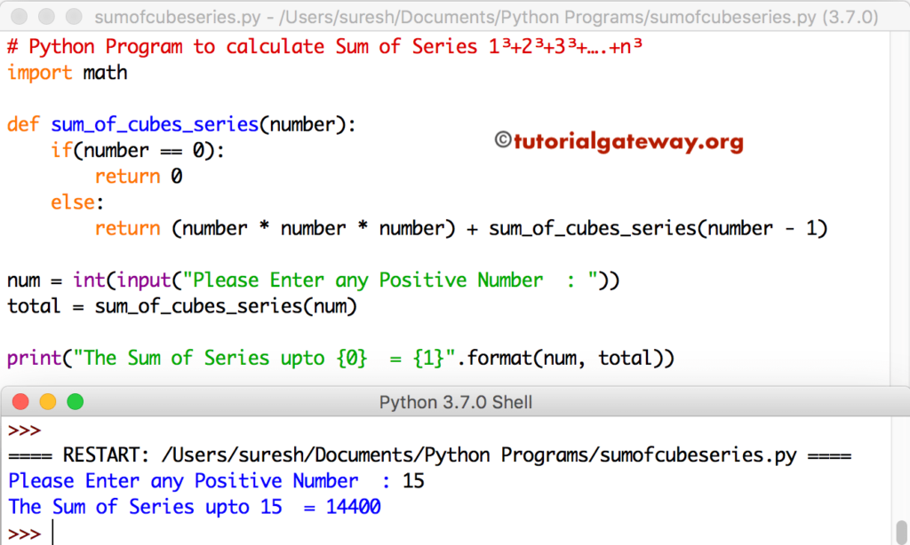 Python Program to calculate Sum of Series 1³+2³+3³+….+n³ 4