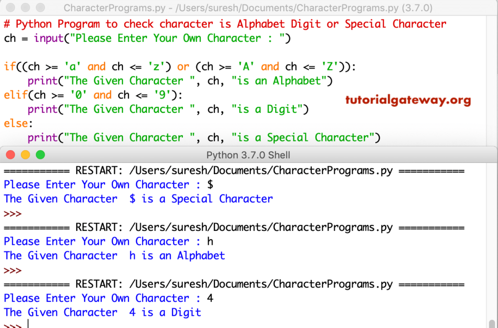 Python Program to check character is Alphabet Digit or Special Character 1