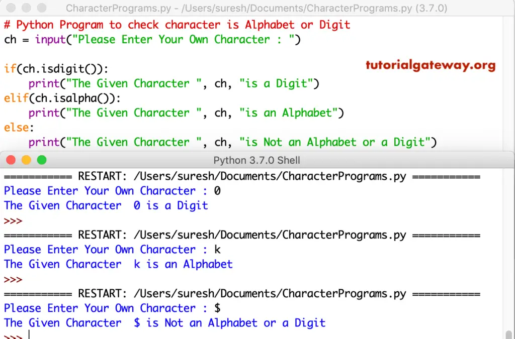 Python Program to check character is Alphabet or Digit 3