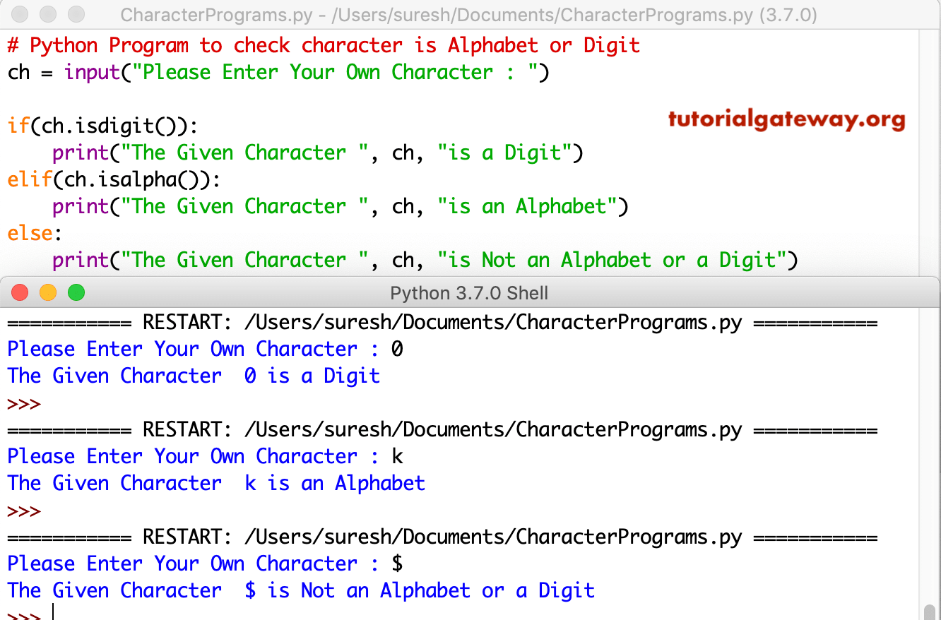 Python Program to check character is Alphabet or Digit 3