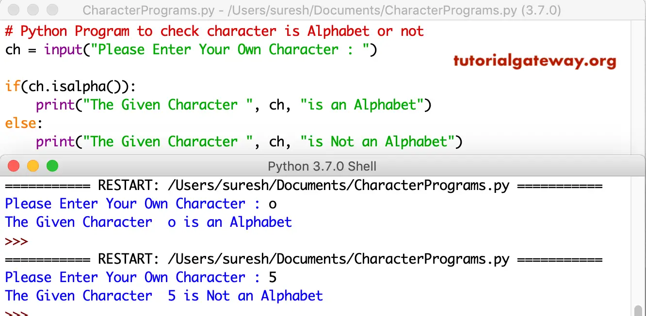 Python Program to check character is Alphabet or not 3