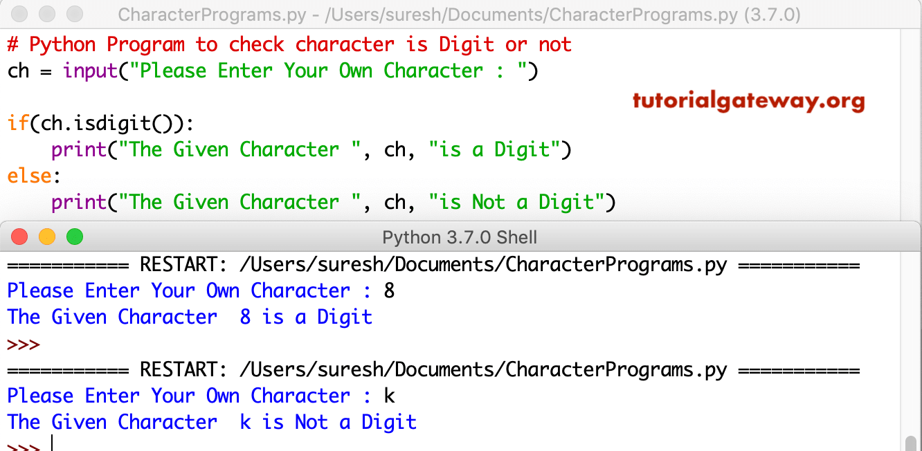 Python Program to check character is Digit or not 3