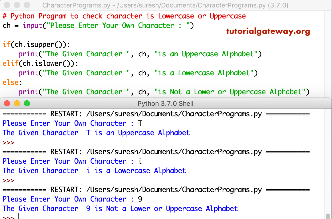 Python Program to check character is Lowercase or Uppercase 1