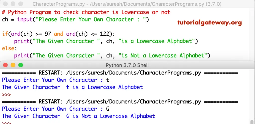 Python Program to check character is Lowercase or not 3