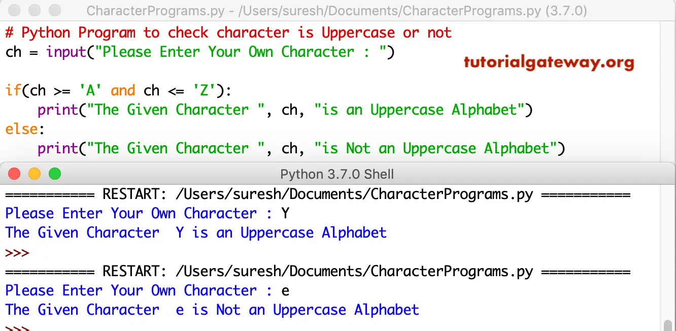 Python Program to check character is Uppercase or not 2
