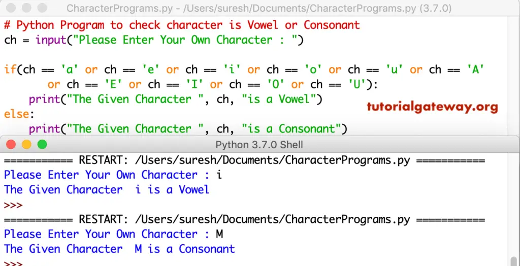 Python Program to check character is Vowel or Consonant 1