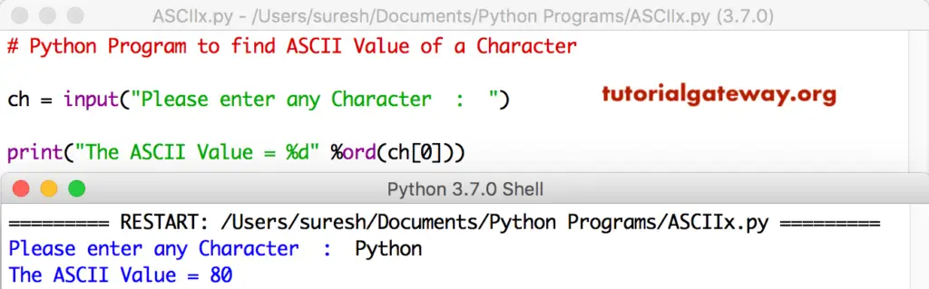Python Program to find ASCII Value of a Character 3