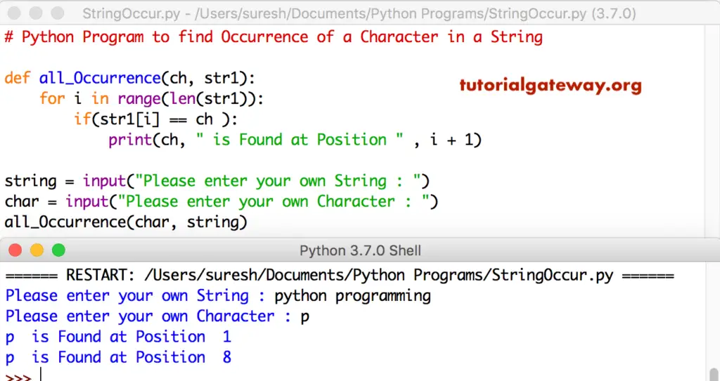 Python Program to find All Occurrence of a Character in a String 3