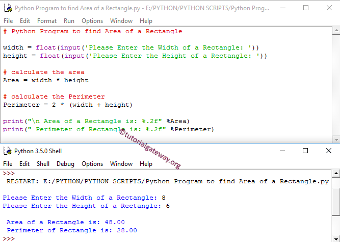 Python Program to find Area of a Rectangle