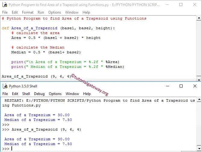 Python Program to find Area of a Trapezoid using functions