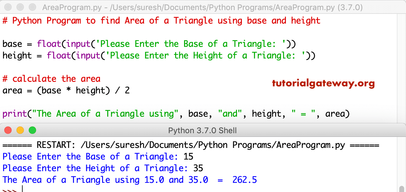 Python Program to find Area of a Triangle using base and height 1
