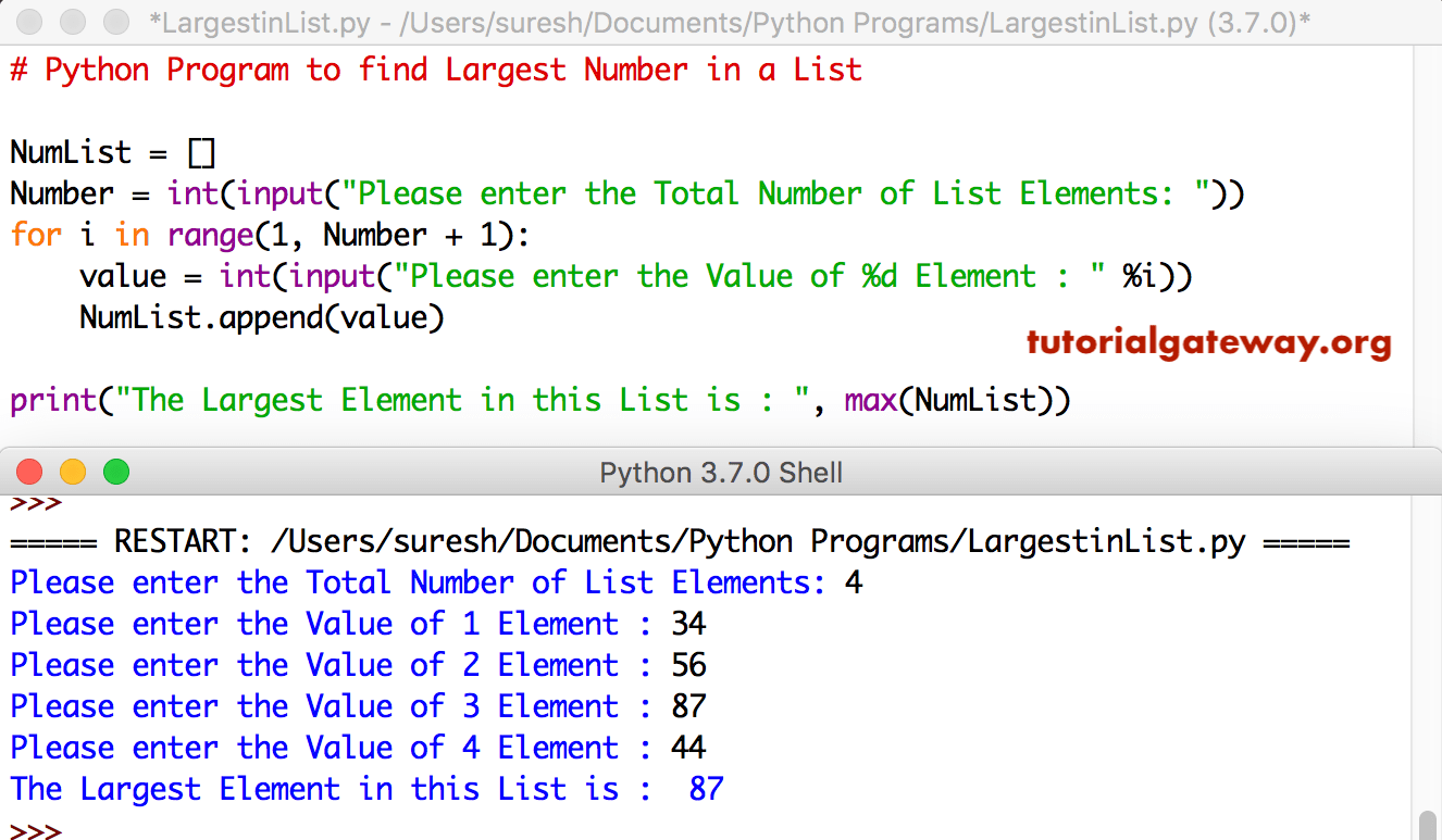 Python Program to find Largest Number in a List 2