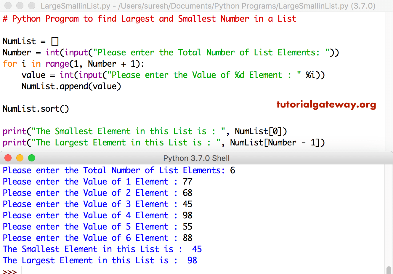 Python Program to find Largest and Smallest Number in a List 2