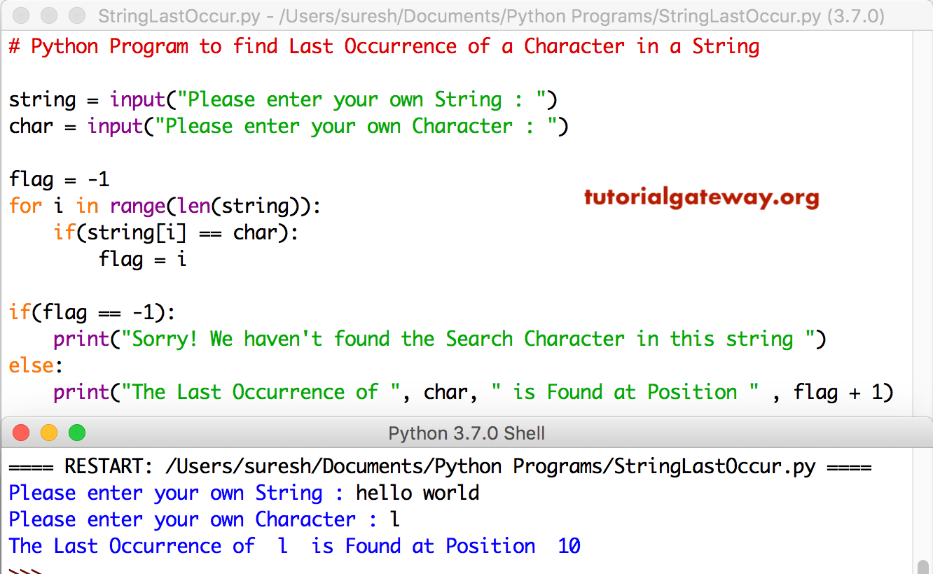 Python Program to find Last Occurrence of a Character in a String 1