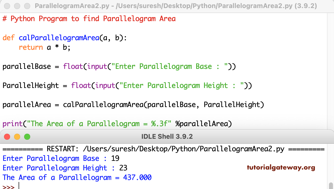 Python Program to find Parallelogram Area 2