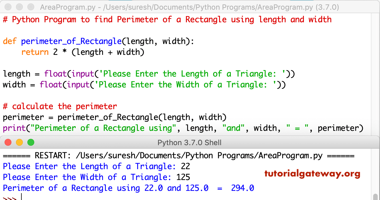 Python Program to find Perimeter of a Rectangle using length and width 2