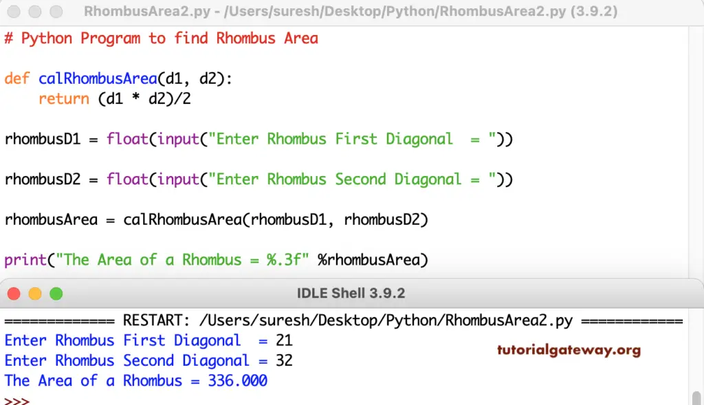 Python Program to find Rhombus Area 2