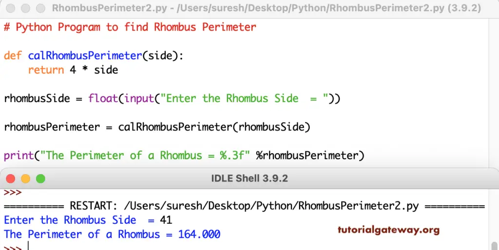 Python Program to find Rhombus Perimeter 2