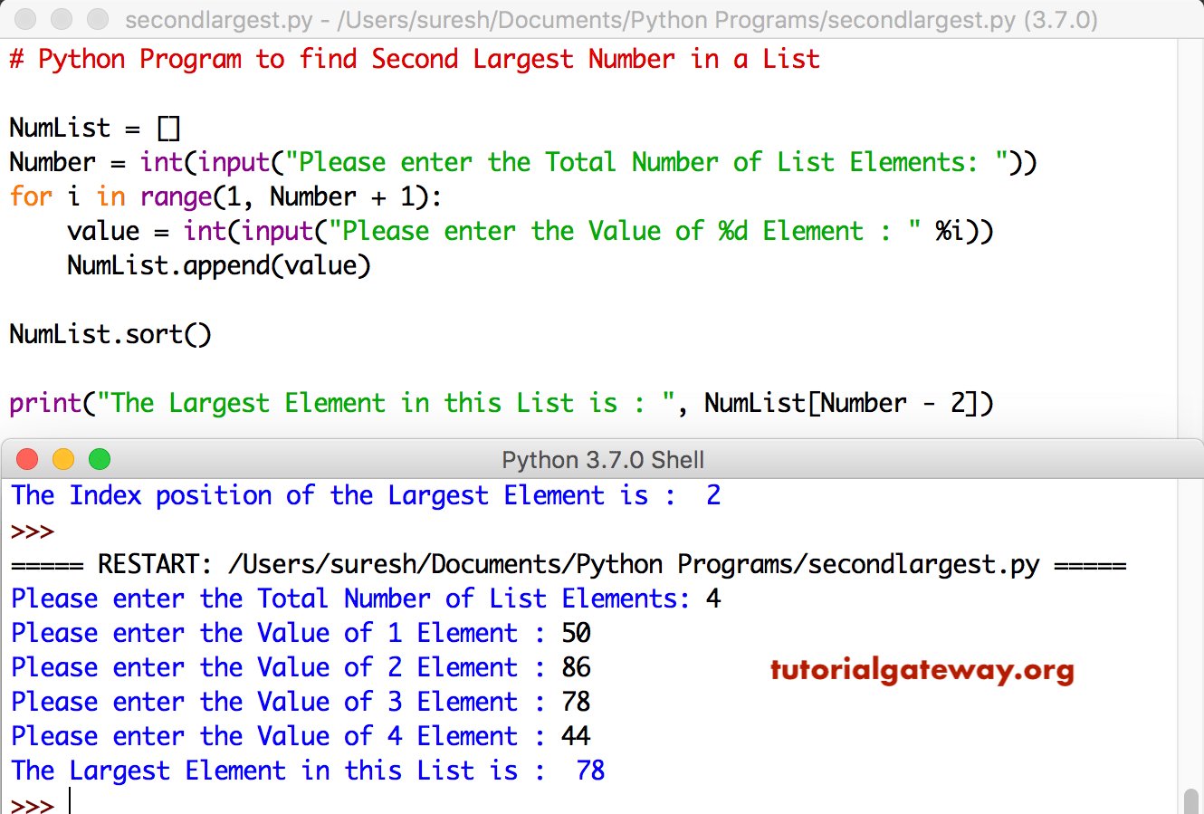 Python Program to find Second Largest Number in a List 1