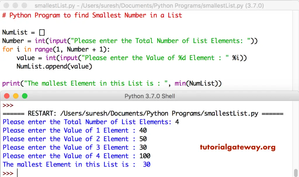 Python Program to find Smallest Number in a List 2