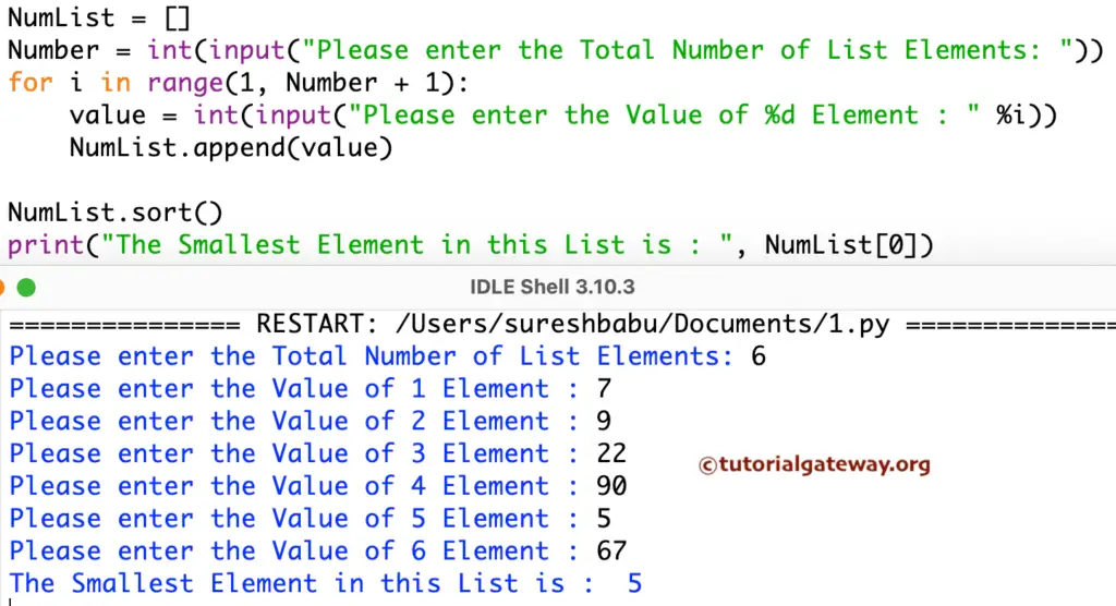 Python Program to find Smallest Number in a List  using sort function