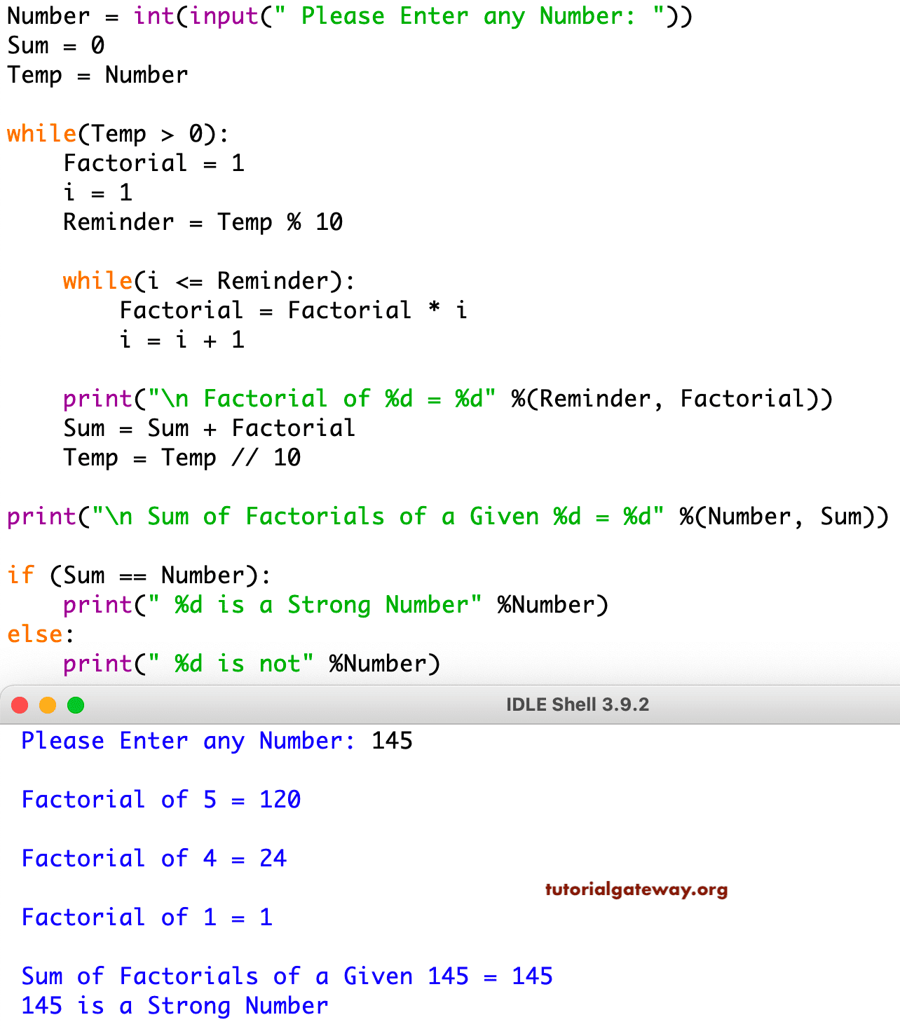 Python Program to find Strong Number 1